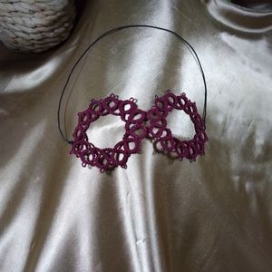 Knotwyrk Handmade Tatted Lace Mask Original in Garnet Red